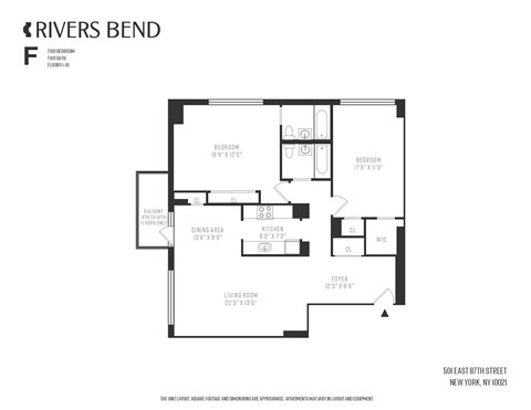 Floor plan for 2 beds, 2 baths